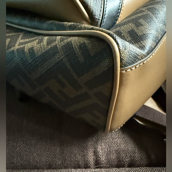 Preowned Like New Fendi FF Logo Chiogo Leather Canvas Backpack Beige/Brown - Picture 6 of 13